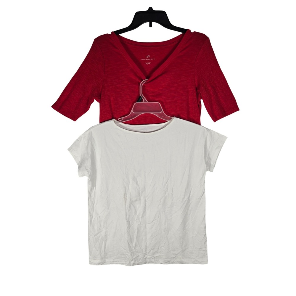 J. Jill T-Shirt Set Womens S Pima Scoop Neck Red Luxe Supima White EUC